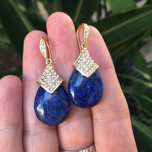 18K gold plated bronze lapis earrings - Picture 6 of 6